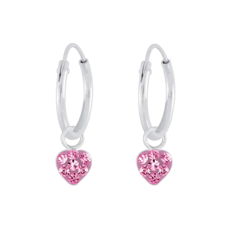 12 mm hjärta rosa kristal creol i silver - Little Ones