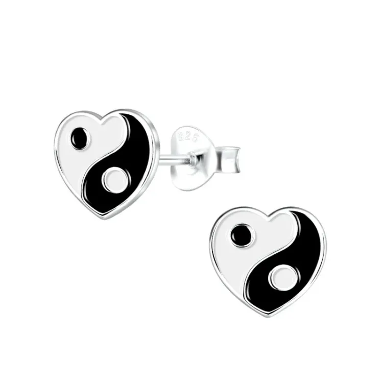 hjärta yin och yang barnörhängen i silver - Little Ones
