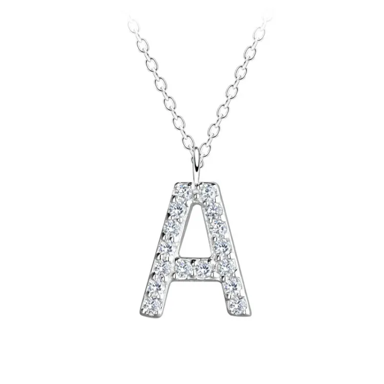 bokstav a zirkon halsband i silver