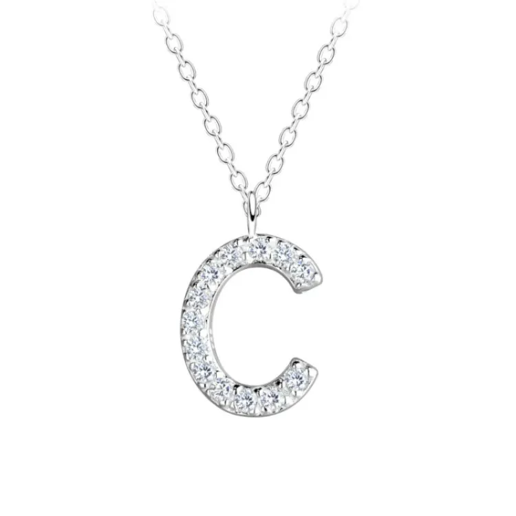 bokstav c zirkon halsband i silver