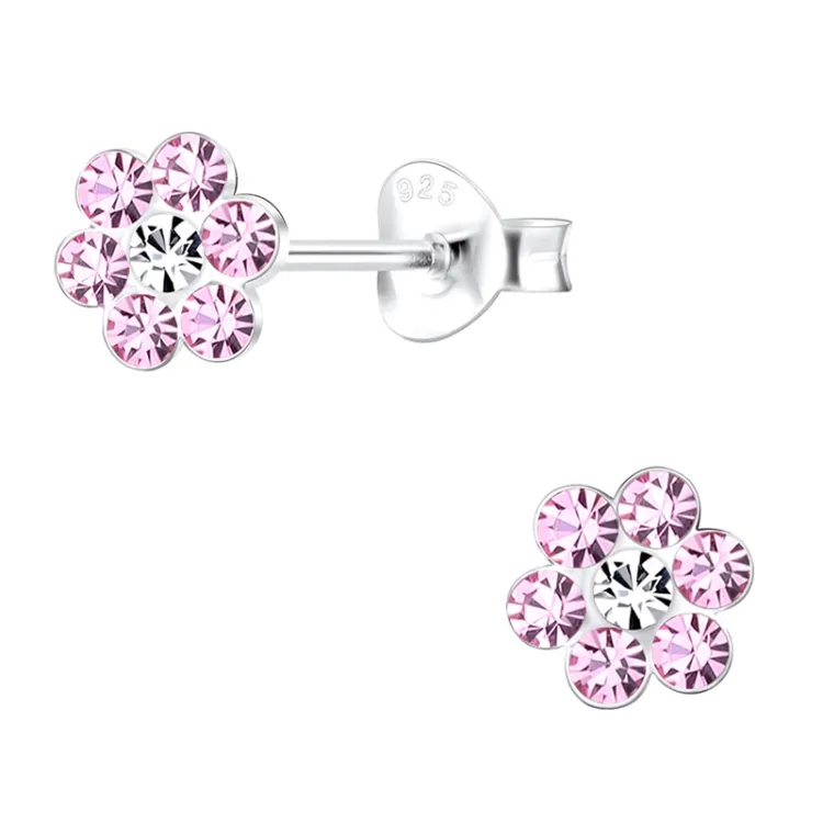 blommor rosa barnörhängen i silver - Little Ones
