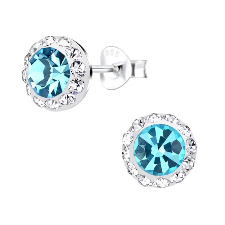 9 mm blå kristal örhängestift i silver - Little Ones