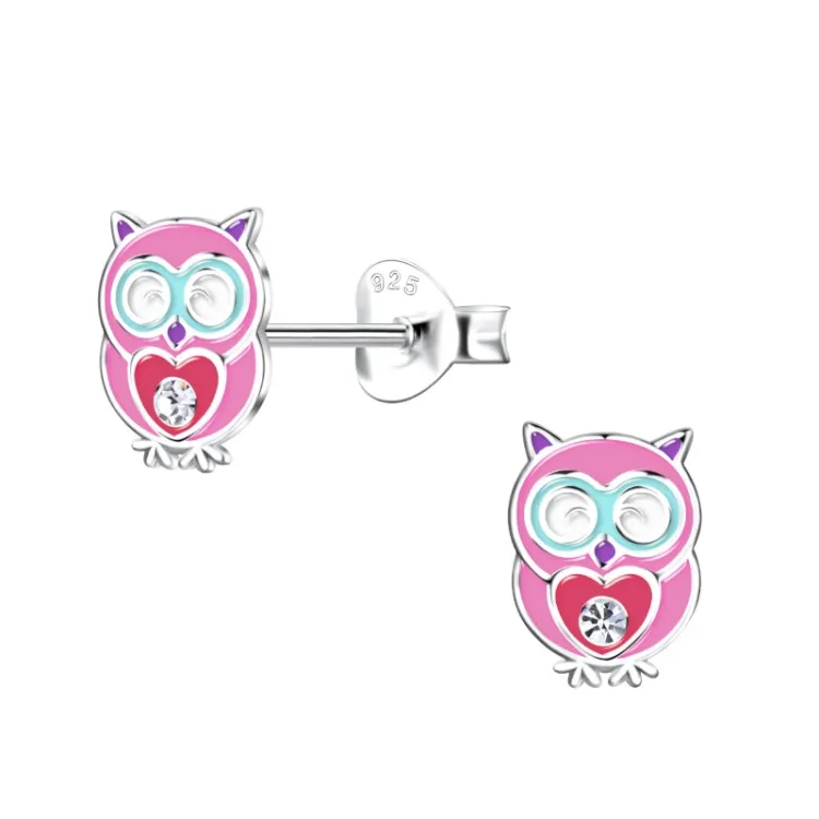 uggla rosa barnörhängen i silver - Little Ones