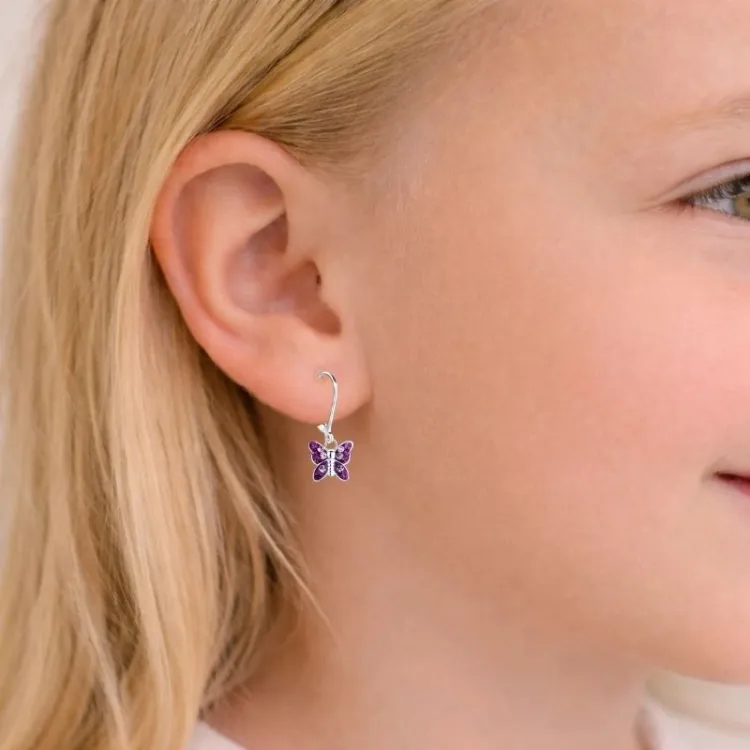 fjärilar lila barnörhängen i silver - Little Ones