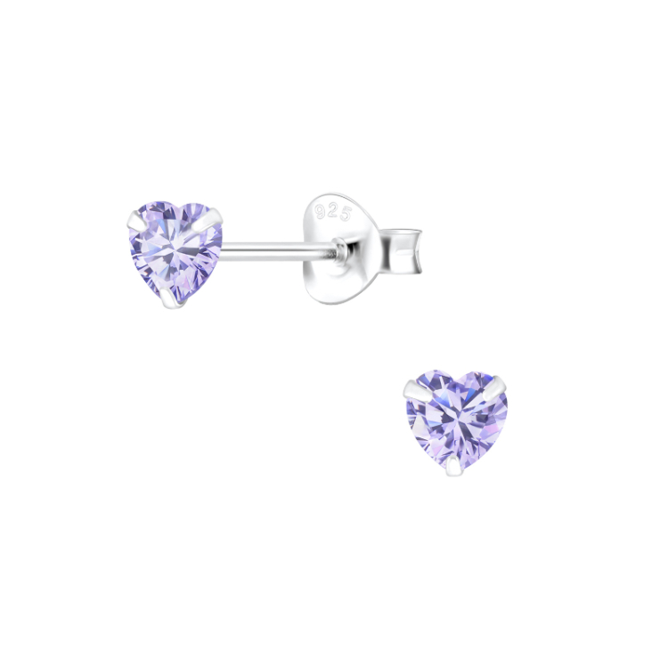 4 mm lavendelfärgat zirkon örhängestift i silver - Little Ones