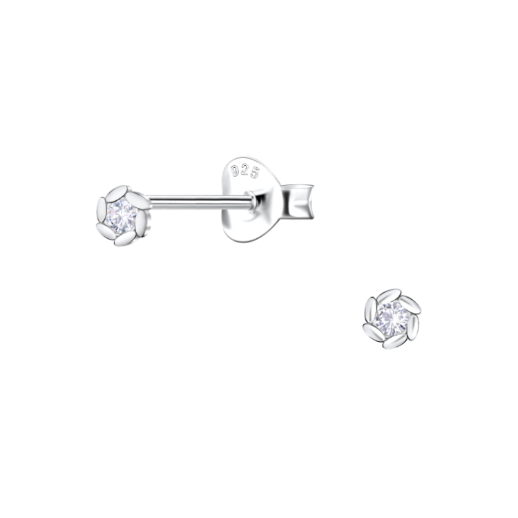 3 mm zirkon solitäreörhängestift i silver