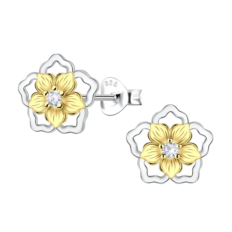 blommor zirkon barnörhängen i silver med förgyllt silver - Little Ones