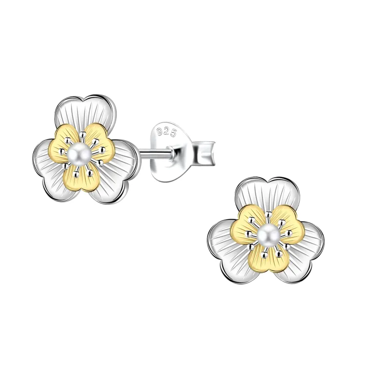 blommor barnörhängen i silver med förgyllt silver - Little Ones