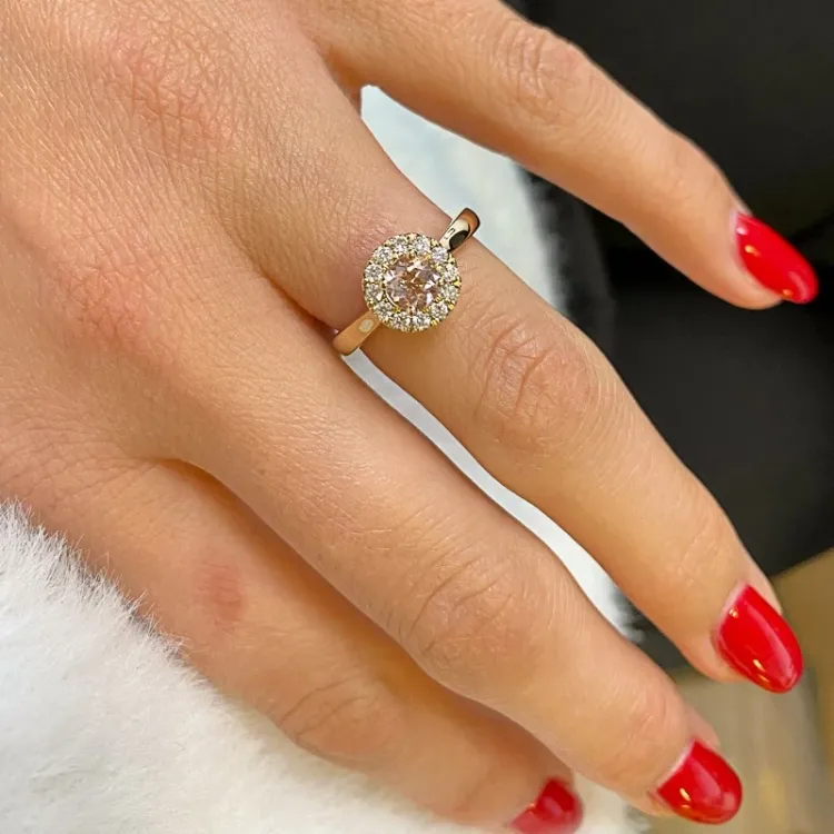 morganit diamantring i 14  karat guld 0,43 ct 0,22 ct