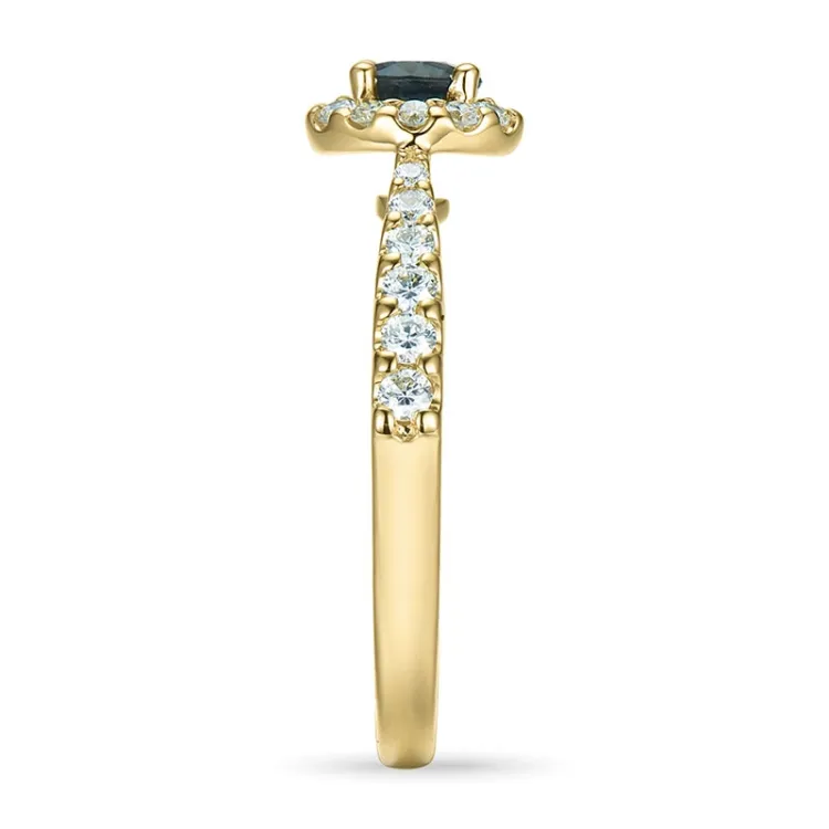 rund safir rosettring i 14  karat guld 0,31 ct 0,45 ct