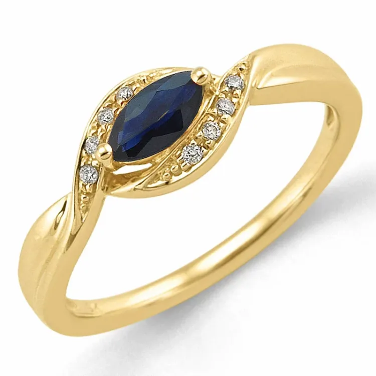 oval blå safir guld ring i 14 karat guld 0,04 ct