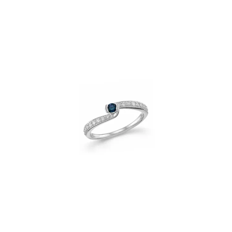 rund blå safir diamantring i 14 karat vitguld 0,24 ct