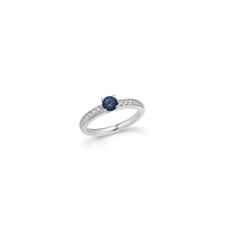 blå safir diamantring i 14 karat vitguld 0,20 ct