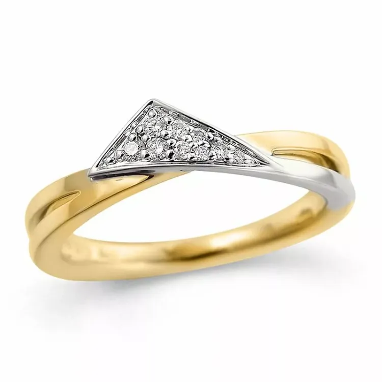 abstrakt diamant ring i 14 karat guld- och vitguld 0,08 ct