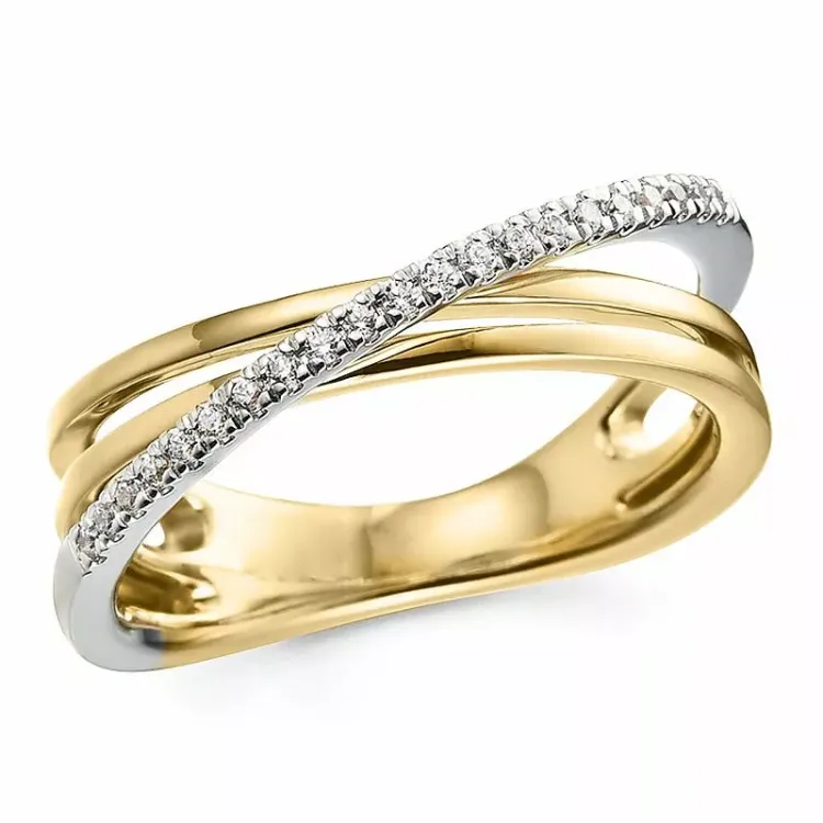 abstrakt diamant ring i 14 karat guld- och vitguld 0,105 ct