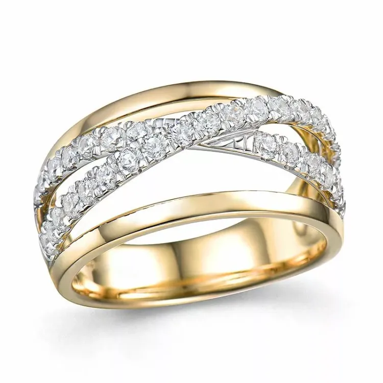 bred abstrakt guld ring i 14 karat guld- och vitguld 0,75 ct
