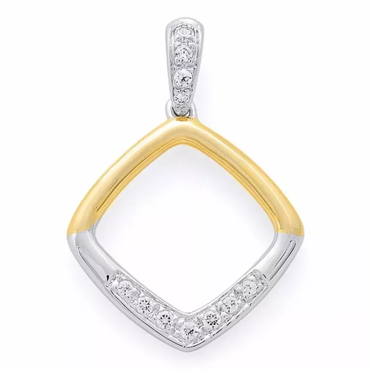 Stort fyrkantigt diamantberlocker i 14  carat guld- och vitguld 0,07 ct