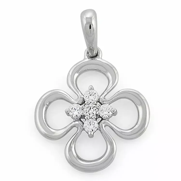 fyrklöver diamantberlocker i 14 carat vitguld 0,18 ct