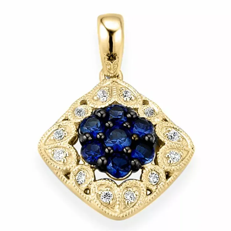fyrkantigt safir diamantberlocker i 14  carat guld 0,07 ct 0,52 ct