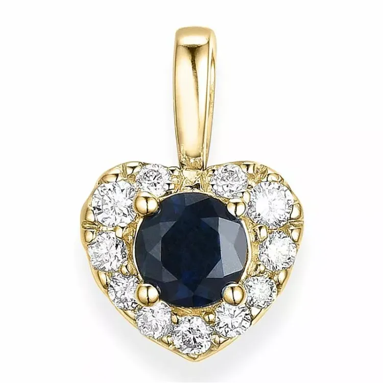 hjärta blå safir hängen i 14 carat guld 0,159 ct 0,45 ct