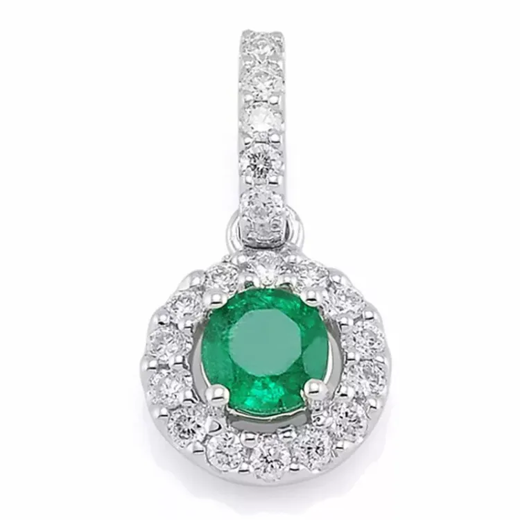 smaragd diamantberlocker i 14 carat vitguld 0,19 ct 0,35 ct