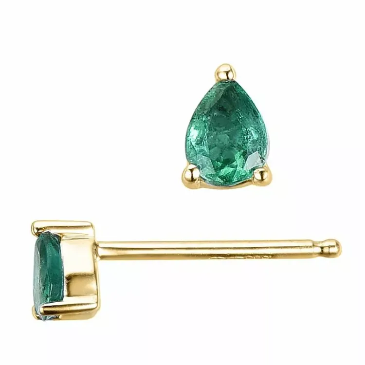 2 x 0,15 ct  gröna smaragd örhängestift i 14 karat guld med smaragd 