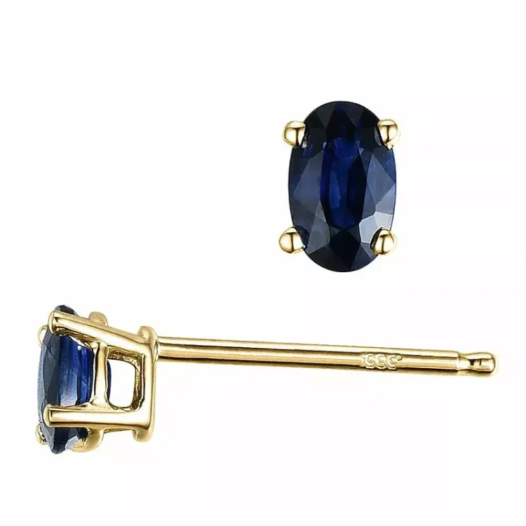 2 x 0,35 ct blå safir örhängestift i 14 karat guld med safir