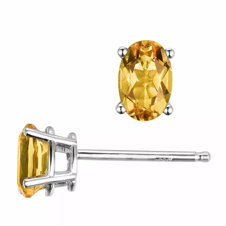 2 x 0,45 ct gula citrin örhängestift i 14 karat vitguld med citrin