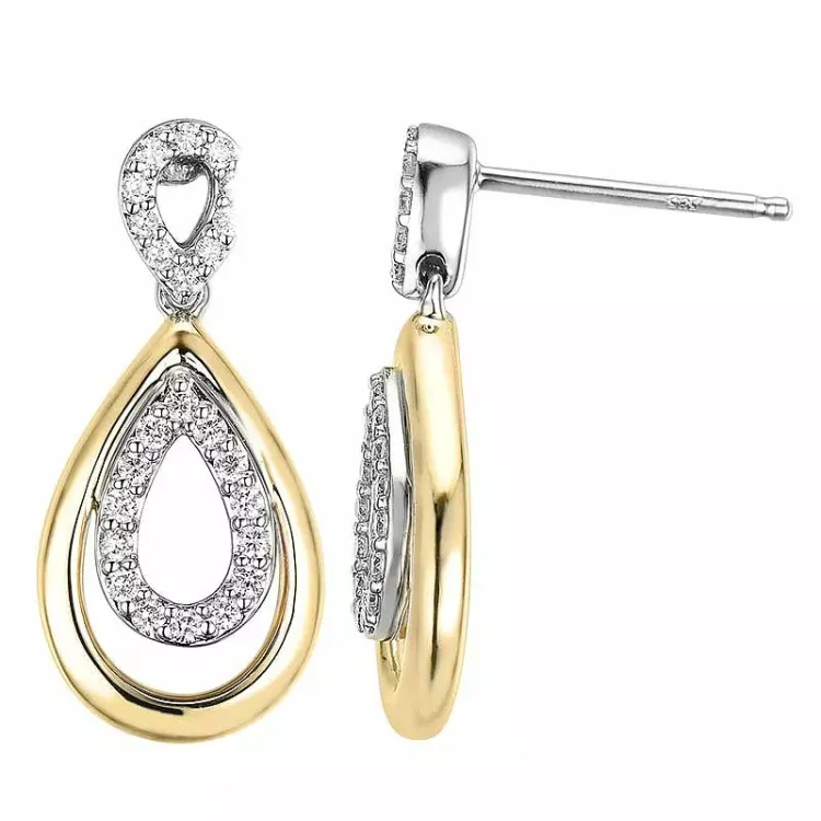 droppe diamant örhängen i 14 karat guld och vitguld med diamant