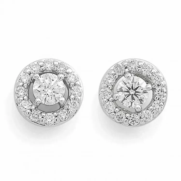 runda diamant örhängestift i 14 karat vitguld med diamant