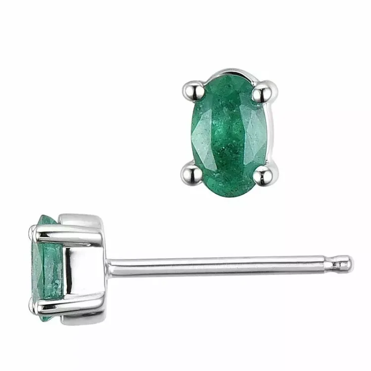 2 x 0,25 ct smaragd örhängestift i 14 karat vitguld med smaragd