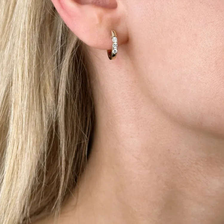 14 mm diamant creol i 14 karat guld med diamanter