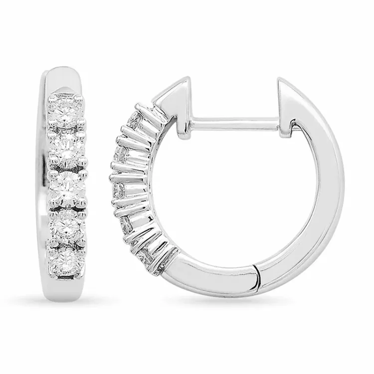 14 mm diamant creol i 14 karat vitguld med diamanter