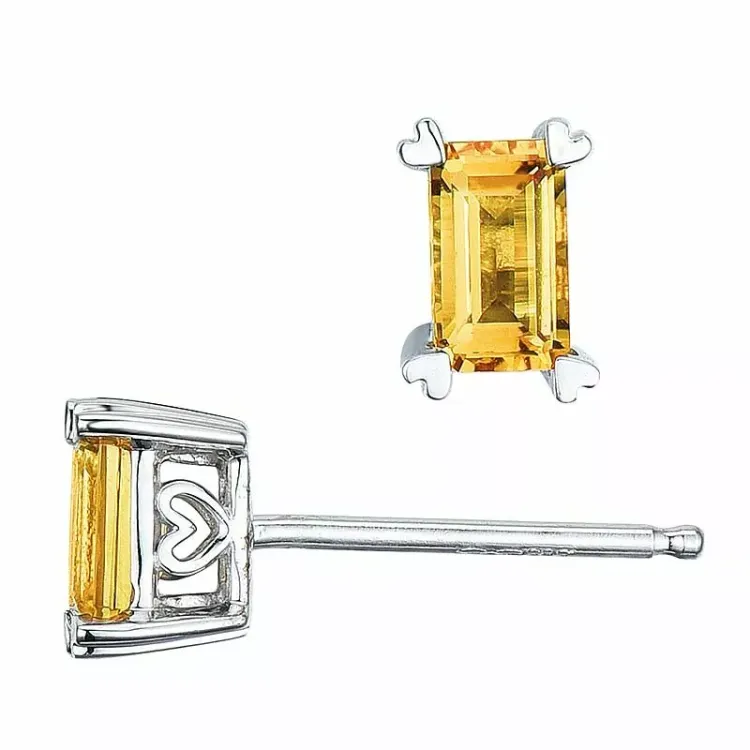 2 x 0,28 ct fyrkantigt gula citrin örhängestift i 14 karat vitguld med citrin 