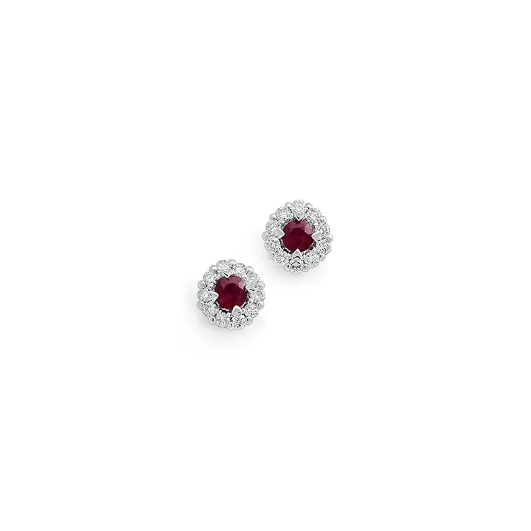 runda rubin diamantörhängen i 14 karat vitguld med rubin och diamant 