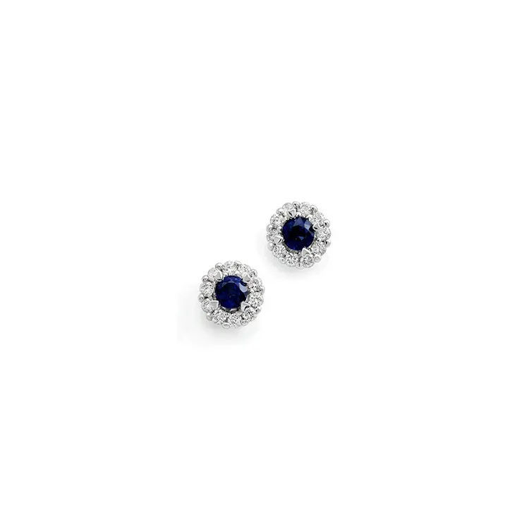 runda safir briljiantöronringar i 14 karat vitguld med safir och diamant 