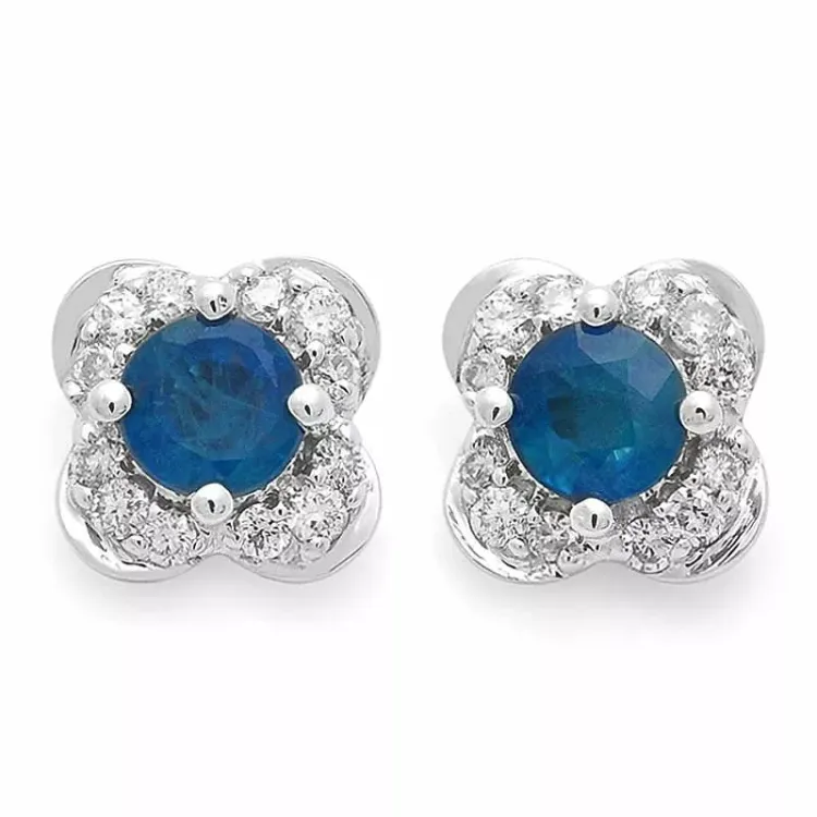 Blommor safir örhängestift i 14 karat vitguld med diamanter och safirer