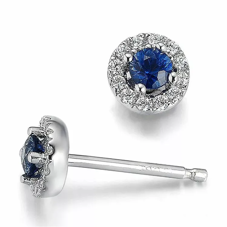 runda safir diamantörhängen i 14 karat vitguld med safir och diamant 
