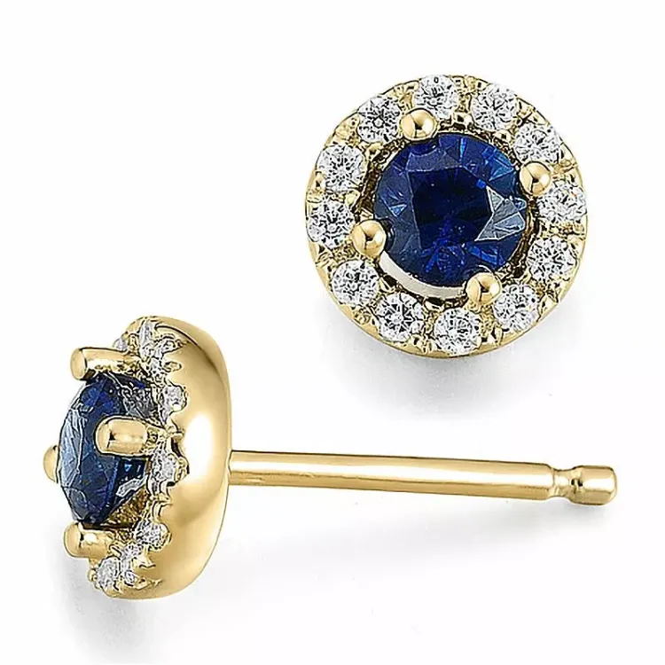 runda safir diamantörhängen i 14 karat guld med safir och diamant