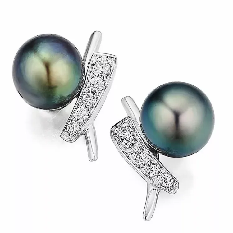 blommor pärla diamantörhängen i 14 karat vitguld med diamant