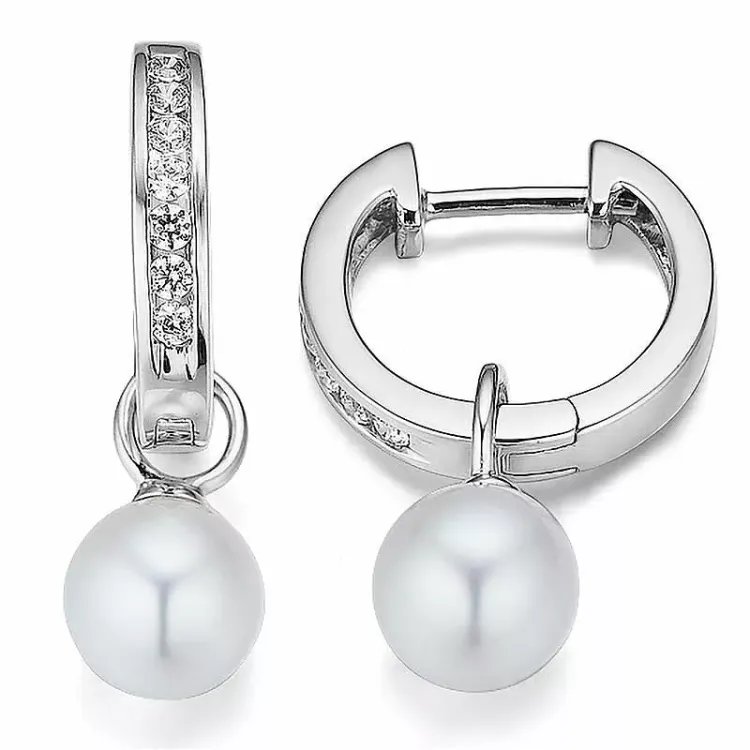 15 mm pärla creol i 14 karat vitguld med diamant 