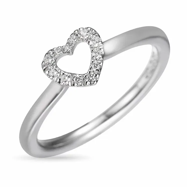 Smal diamant hjärtering i 14 karat vitguld 0,102 ct