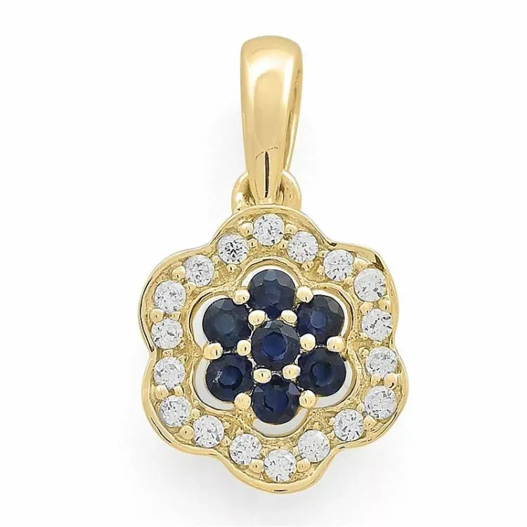 blommor safir diamantberlocker i 14  carat guld 0,11 ct 0,19 ct