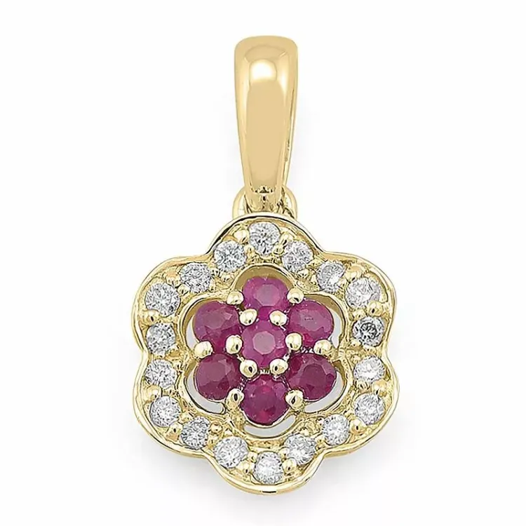 blommor rubin diamantberlocker i 14  carat guld 0,11 ct 0,19 ct