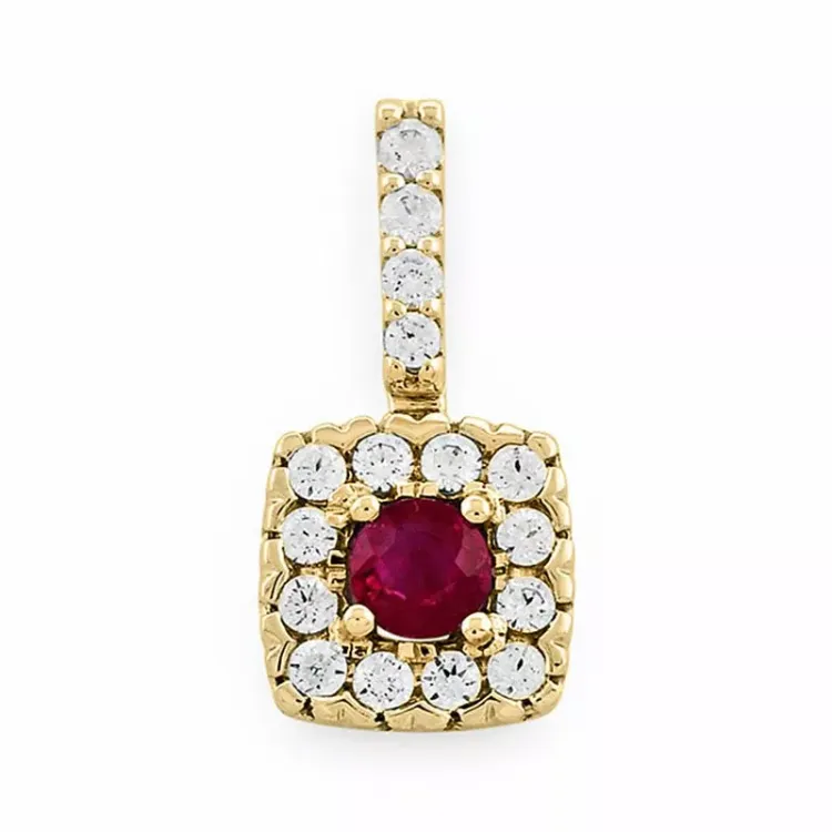 fyrkantigt rubin diamantberlocker i 14 carat guld 0,25 ct 0,23 ct
