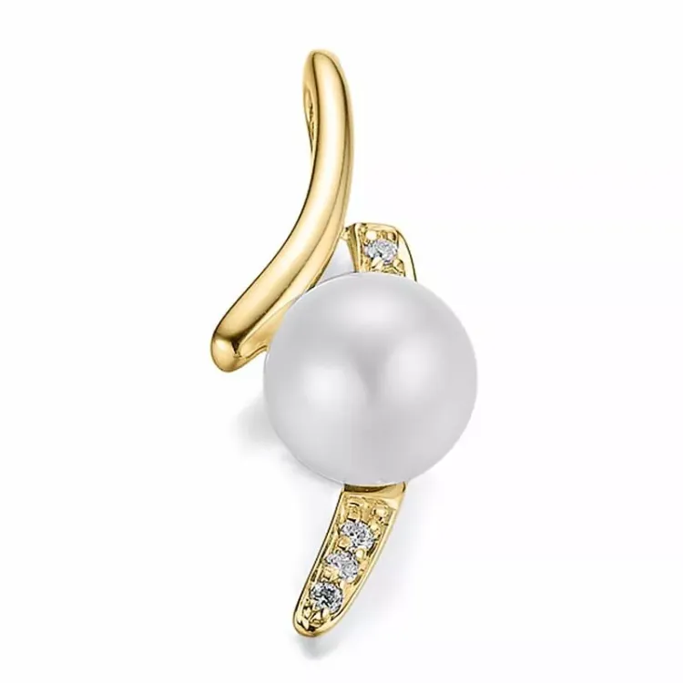 vit pärla diamantberlocker i 14  carat guld 0,052 ct