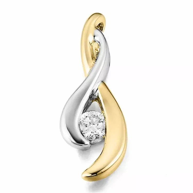 abstrakt diamant hängen i 14 carat guld- och vitguld 0,075 ct
