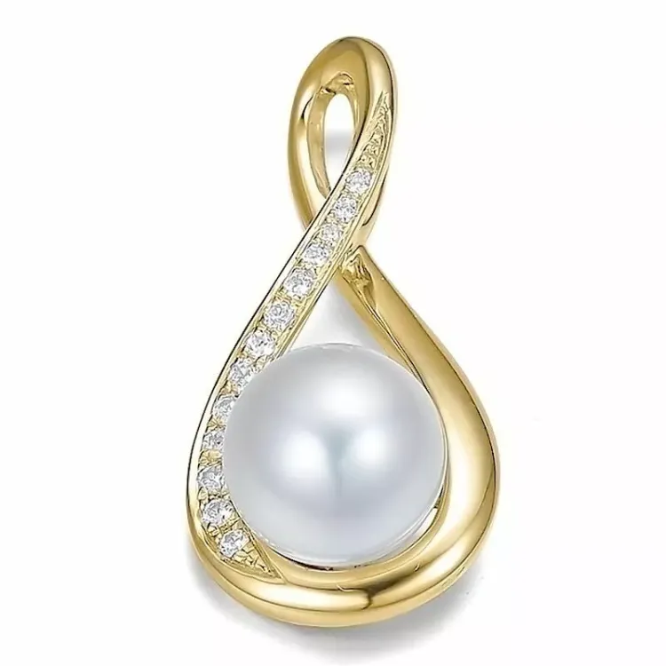 Vit pärla hängen i 14 carat guld 0,097 ct