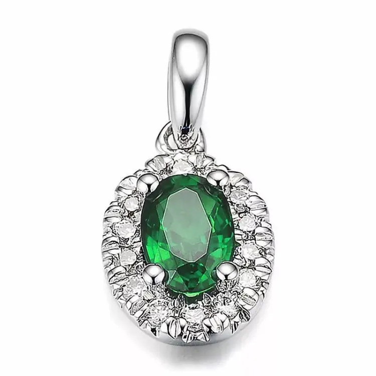 ovalt smaragd hängen i 14 carat vitguld 0,132 ct