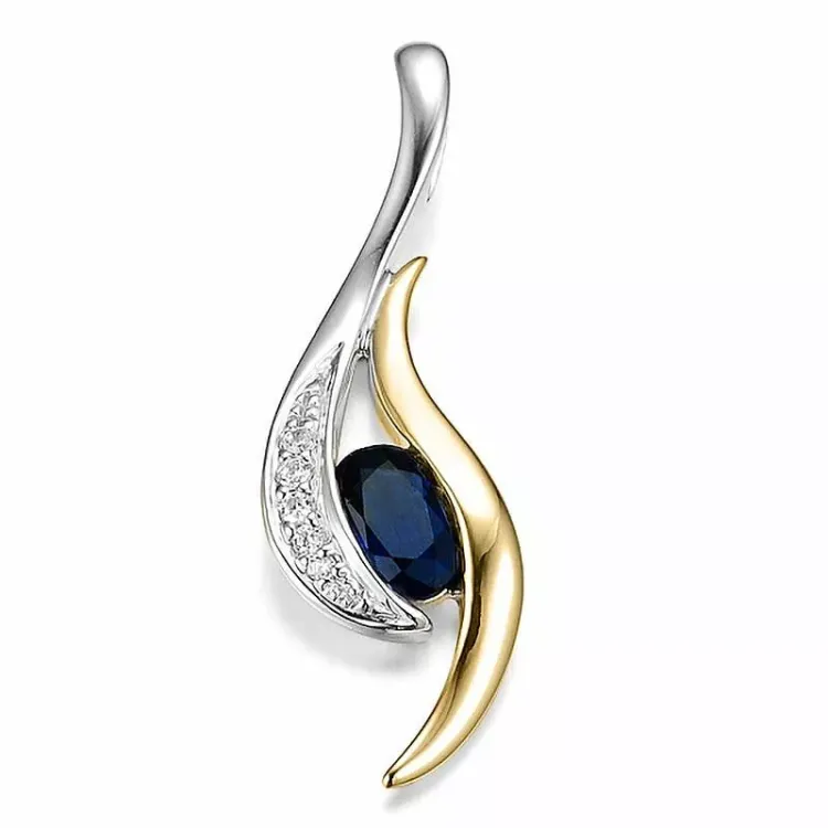 abstrakt safir hängen i 14  carat guld- och vitguld 0,036 ct